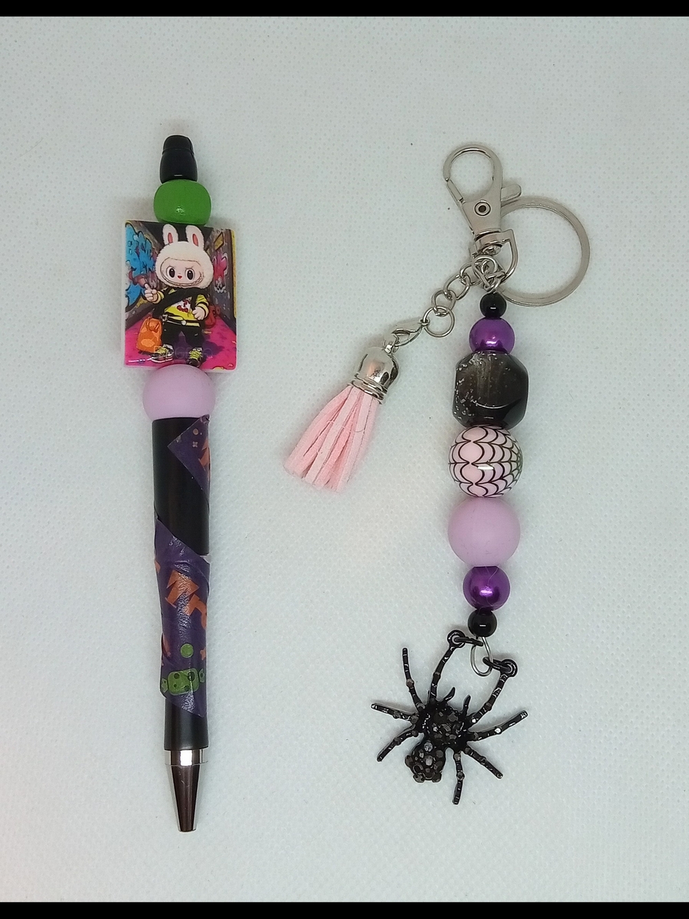 Spider Pink Beaded Stylus Beaded Pen And Keychain/Purse Charm with Tassel NWT